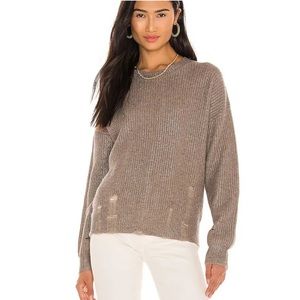 27 Miles Malibu Kacey Metallic Thread Distressed Crewneck Taupe Sweater Small